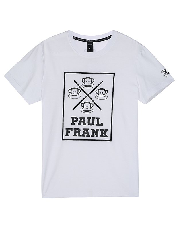 Paul Frank大嘴猴短袖T恤男装夏装表情包时尚休闲圆领印花男士运动短T潮 W0白色 XL