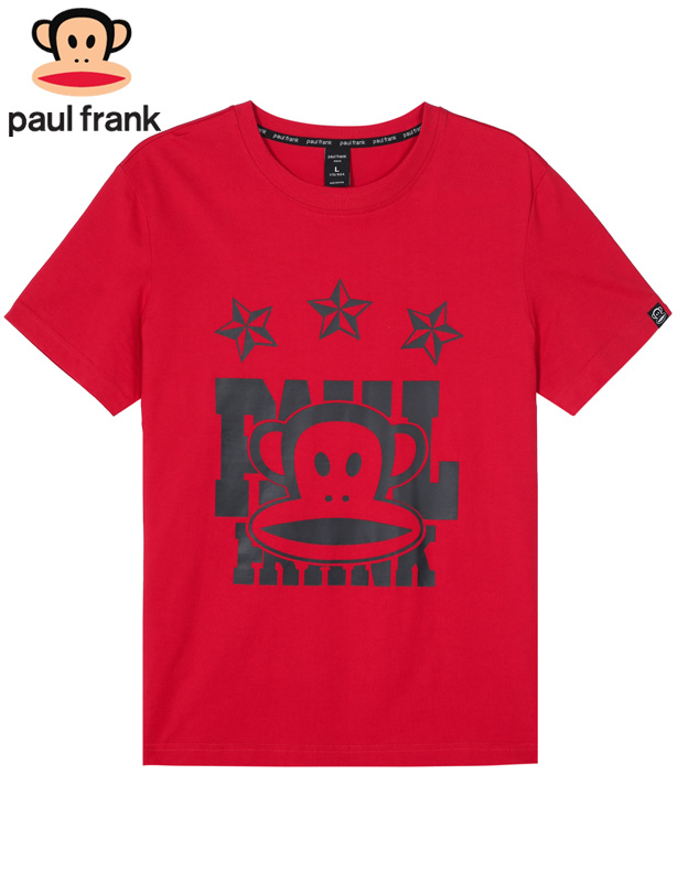 Paul Frank大嘴猴男式休闲圆领印花短袖T恤 男运动短T 潮 R0红色 XL