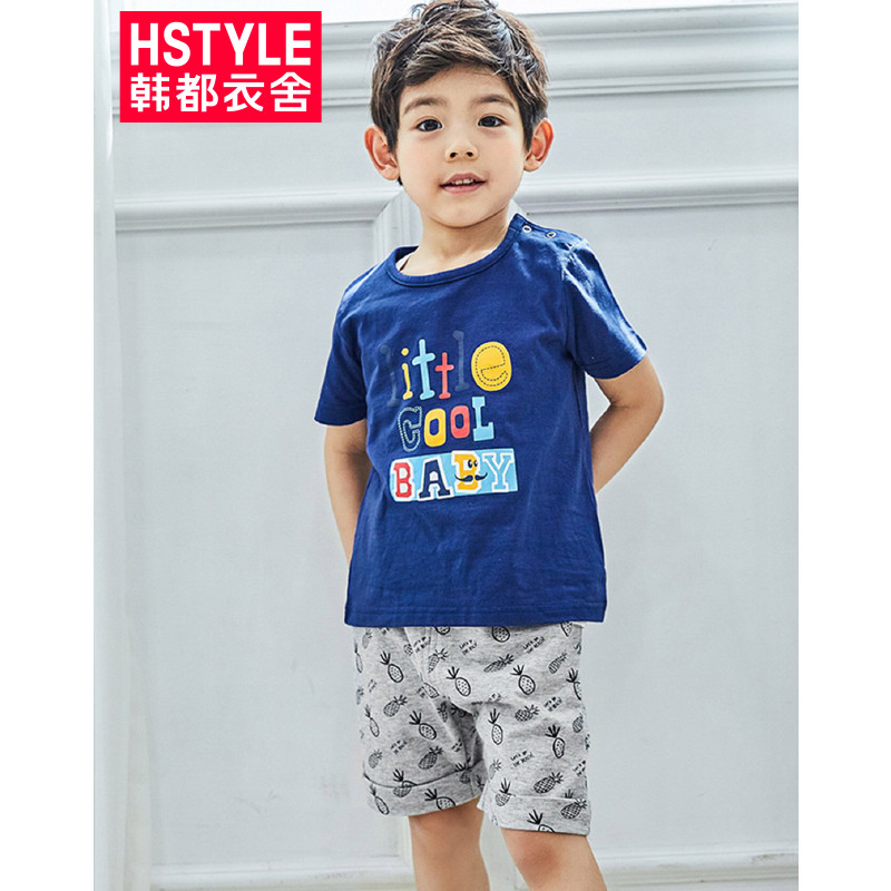 韩都衣舍HSTYLE 2018夏季新款男童两件套套装 蓝色 90
