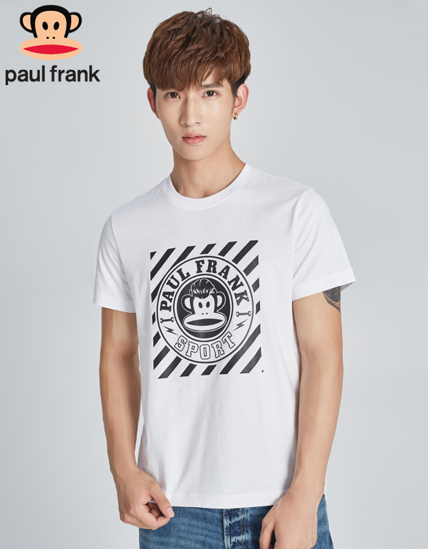 Paul Frank/大嘴猴短袖t恤夏装美式街头嘻哈风男式休闲圆领印花男吸汗运动短衫 W0白色 XX