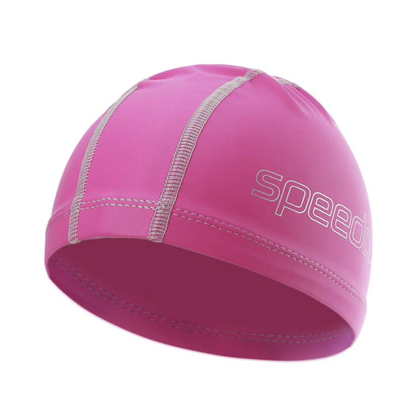 speedo 儿童泳帽 PU硅胶涂层游泳帽 柔软舒适可爱 男女小童不勒头 深桃红