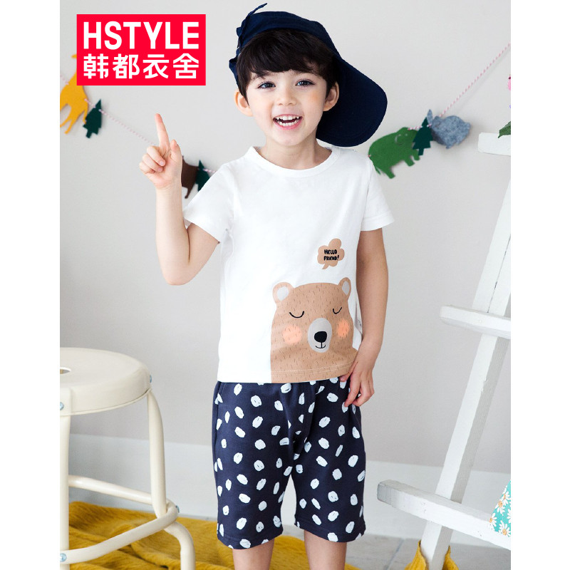 韩都衣舍HSTYLE 童装2018夏季新款中性舒适两件套装 白色 90