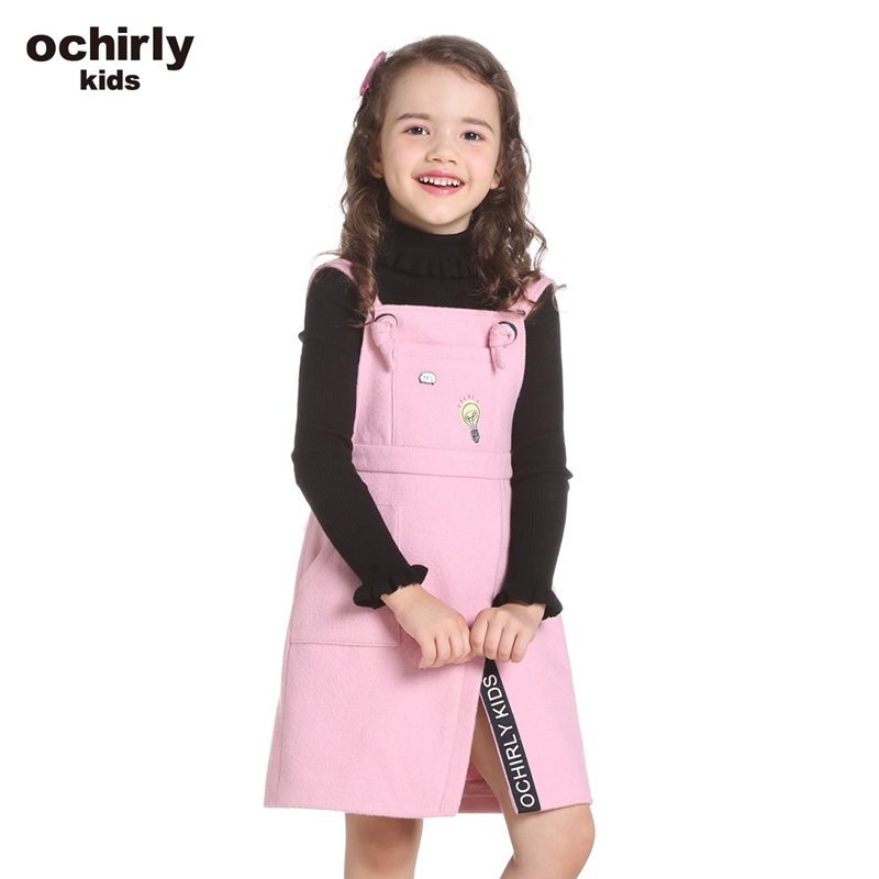 ochirly kids欧时力童装女童新款开叉背带裙毛呢连衣裙5H04083500 粉红180 14