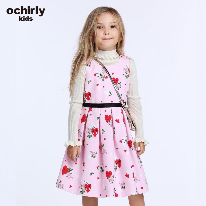 【亲】ochirly kids欧时力童装女童印花收腰无袖连衣裙5G01087130 粉红180 14