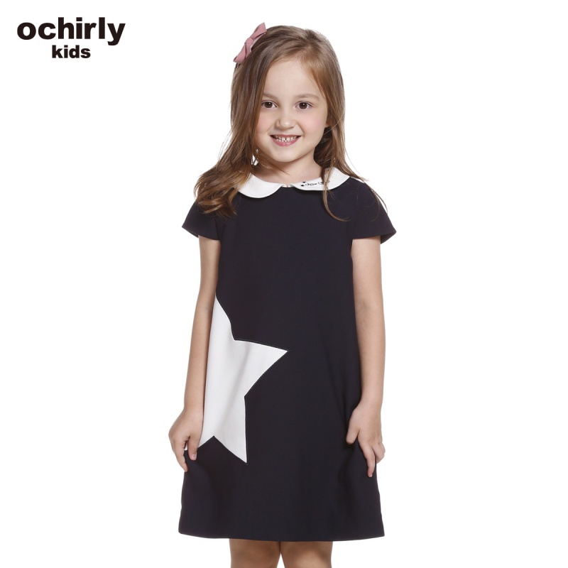ochirly kids欧时力童装女童2016新款刺绣短袖连衣裙5H03087240 深蓝650 1