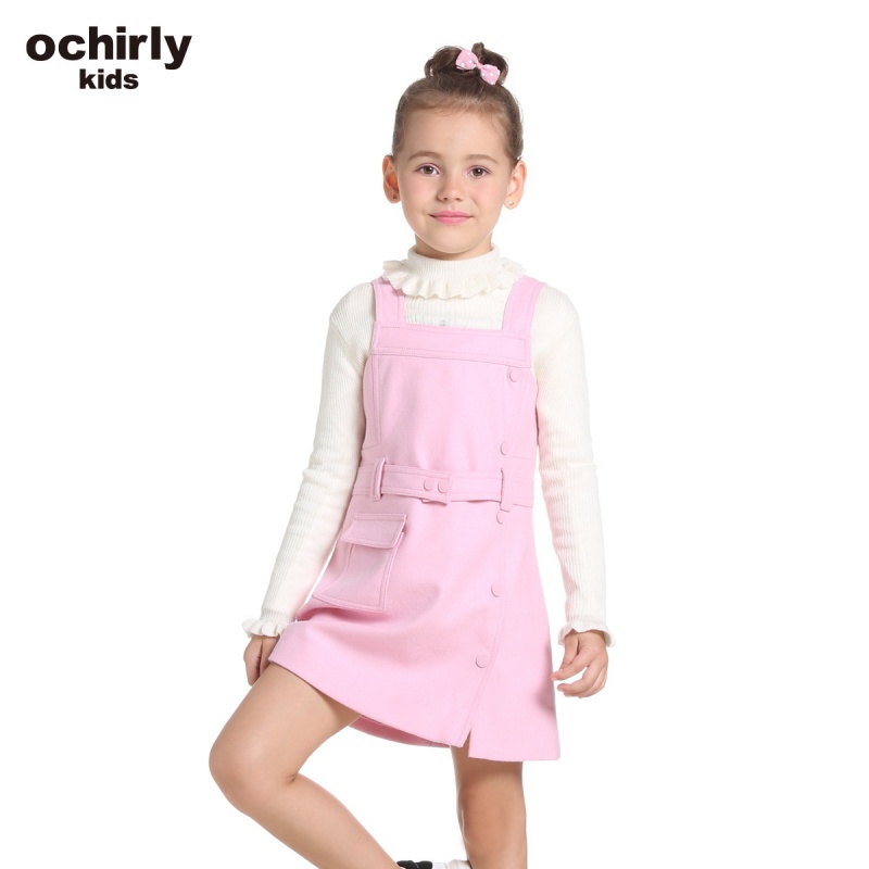 ochirly kids欧时力童装女童新款纯色毛呢背带连衣裙5H04081450 深蓝650 140