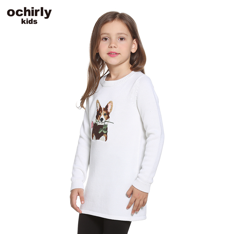 ochirly kids欧时力童装女童2017新款刺绣毛织连衣裙5J01035120 白色018 1