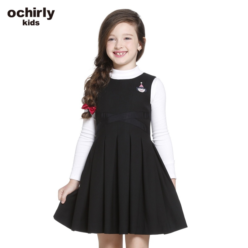 ochirly kids欧时力童装女童2016新款收腰无袖连衣裙5H03087410 黑色090 1