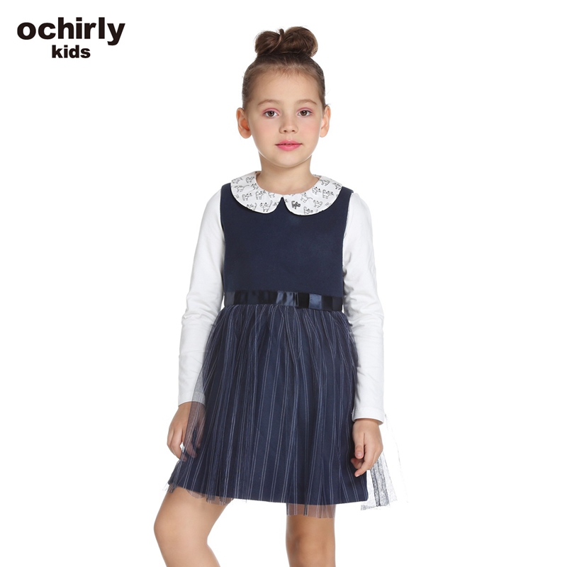 ochirly kids欧时力童装女童新款拼接网纱无袖连衣裙5Y04085210 蓝色600 110